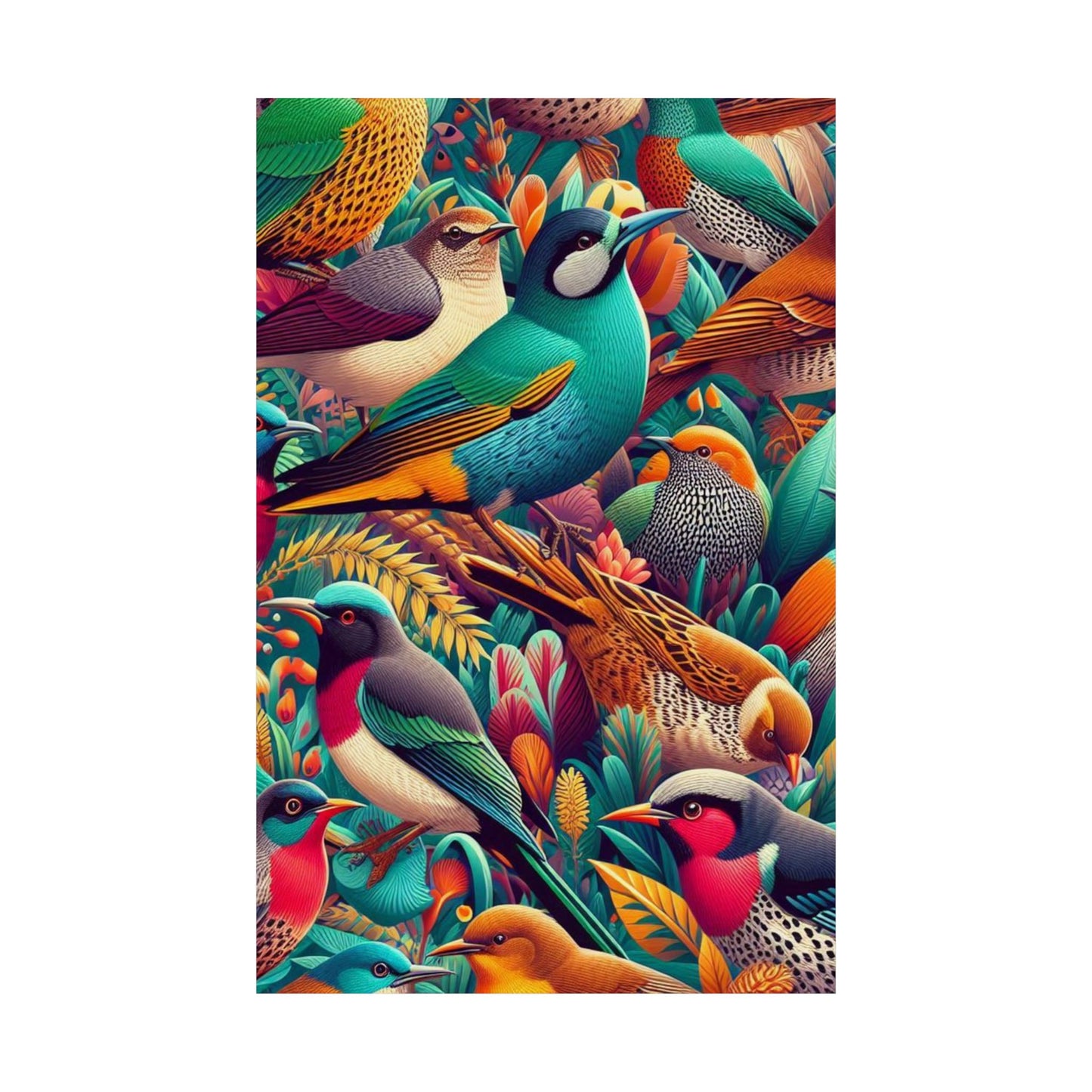 Vibrant Retro Bird Art Poster, Matte Vertical Wall Decor, Wall Art, Gift