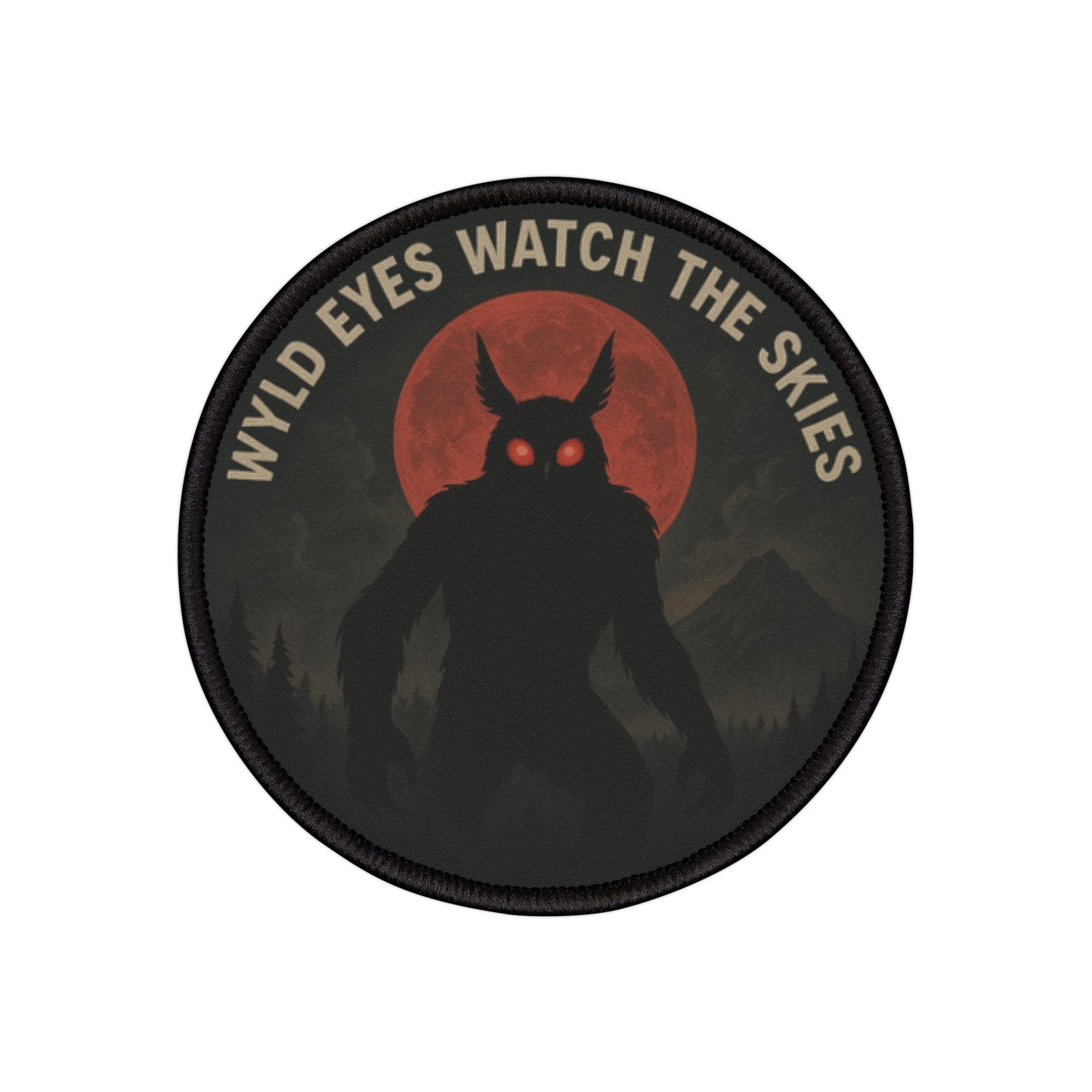 Wyld Eyes Watch the Skies – Mothman 3 Inch Iron On Patch for Backpacks, Jackets & Paranormal Trails
