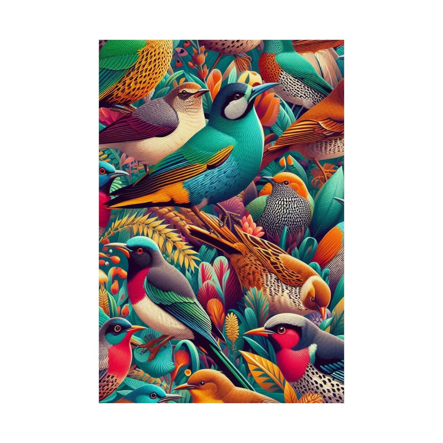 Vibrant Retro Bird Art Poster, Matte Vertical Wall Decor, Wall Art, Gift