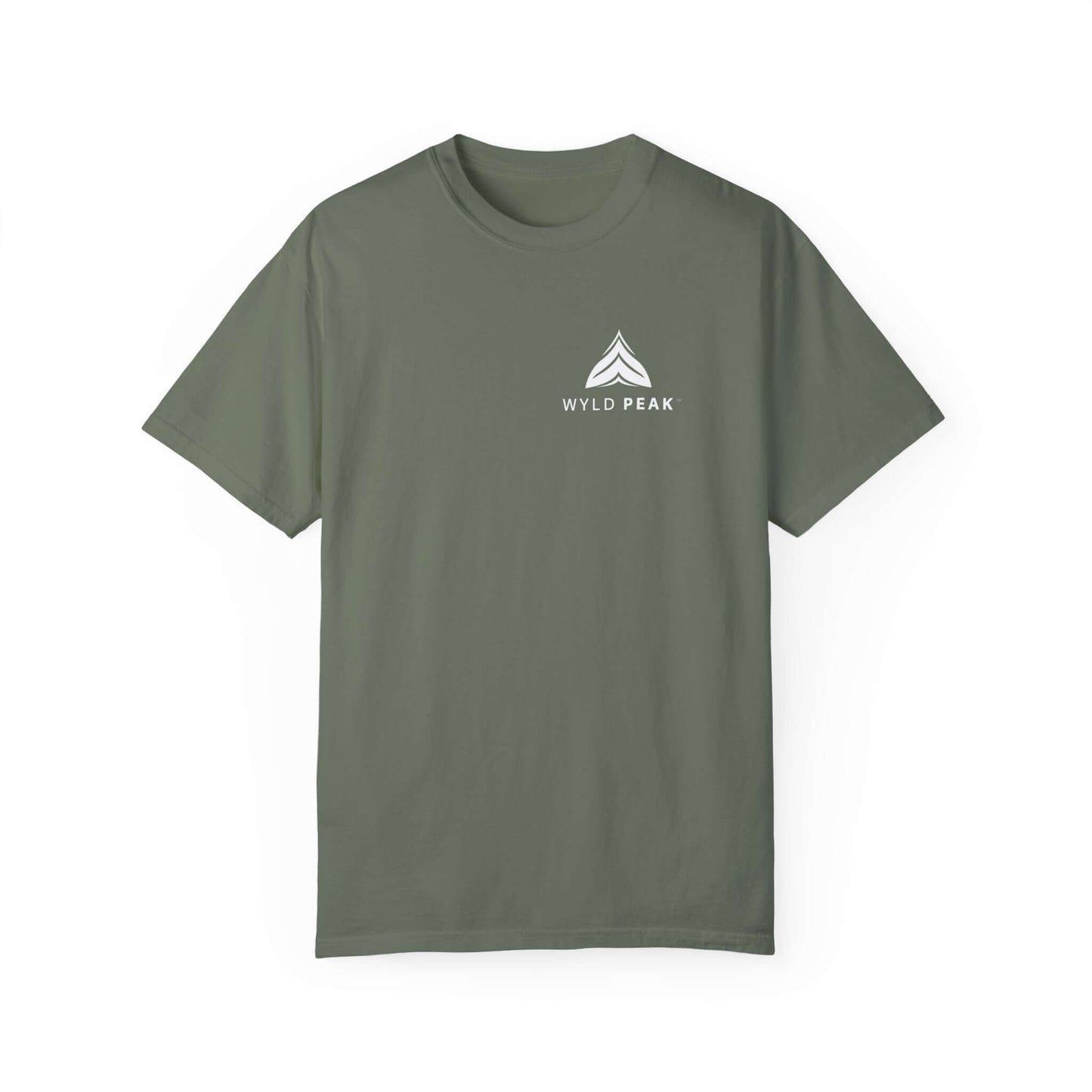 Women’s fitness t-shirt featuring a small logo, designed for outdoor and active use in green.