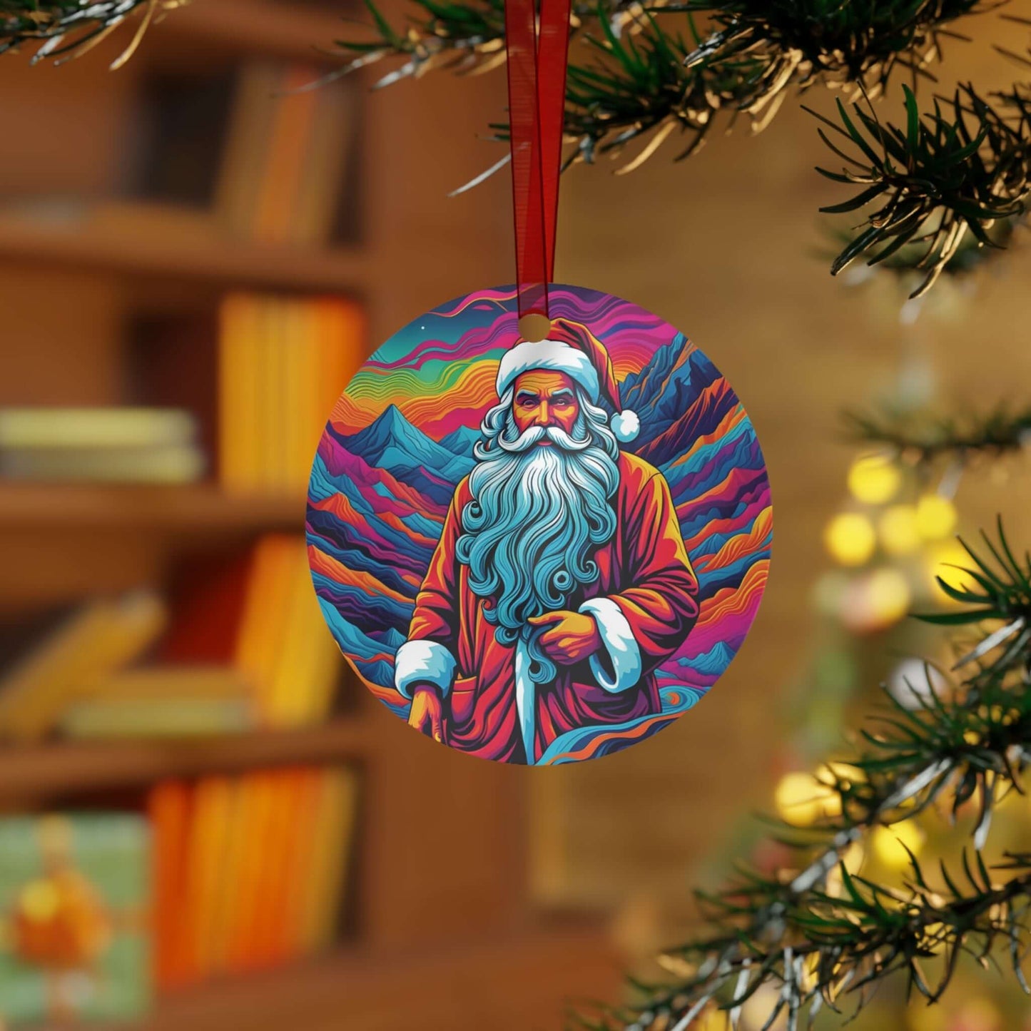 Santa with Swagger Christmas Ornament | Bold Aluminum Holiday Décor | Unique Psychedelic Gift