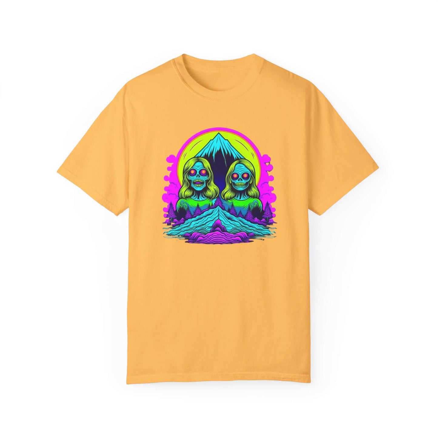 Women’s zombie graphic tee combining streetwear edge with USA-made craftsmanship in yellow.