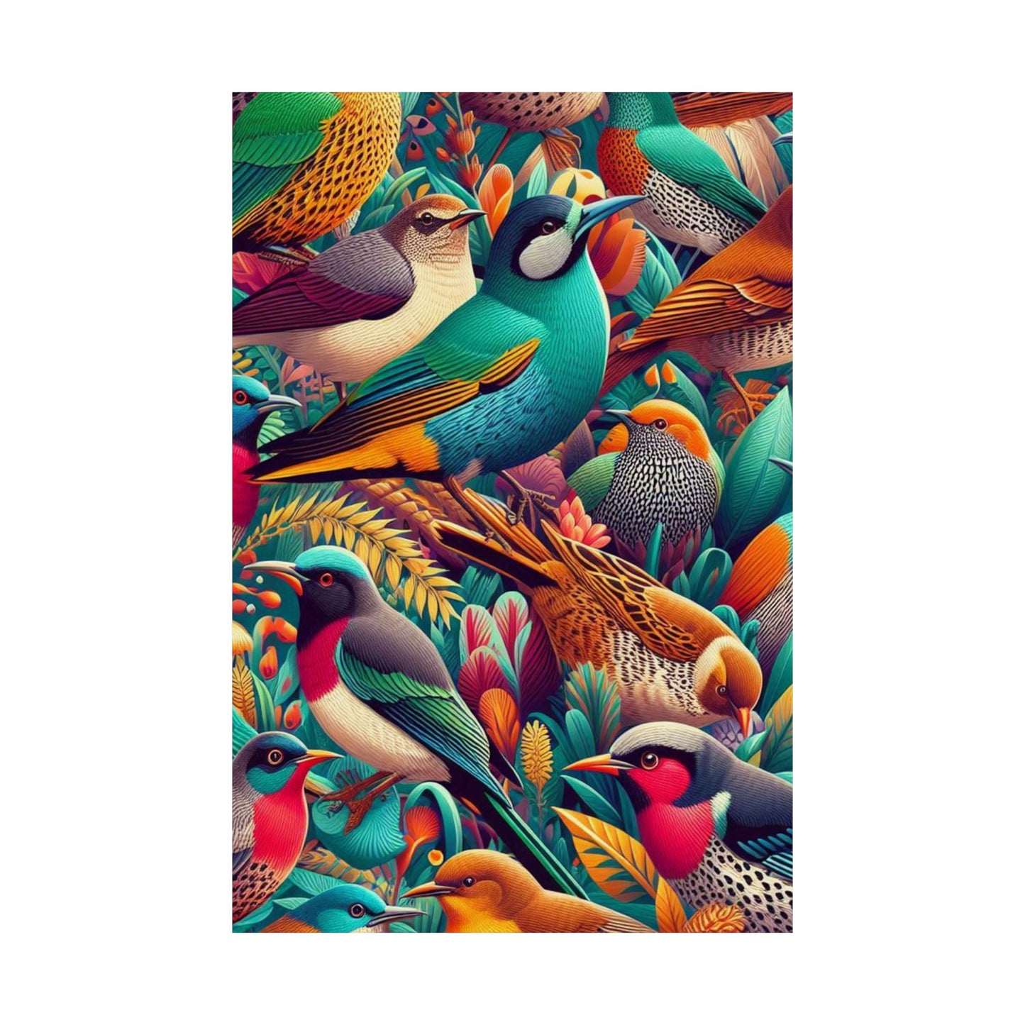Vibrant Retro Bird Art Poster, Matte Vertical Wall Decor, Wall Art, Gift
