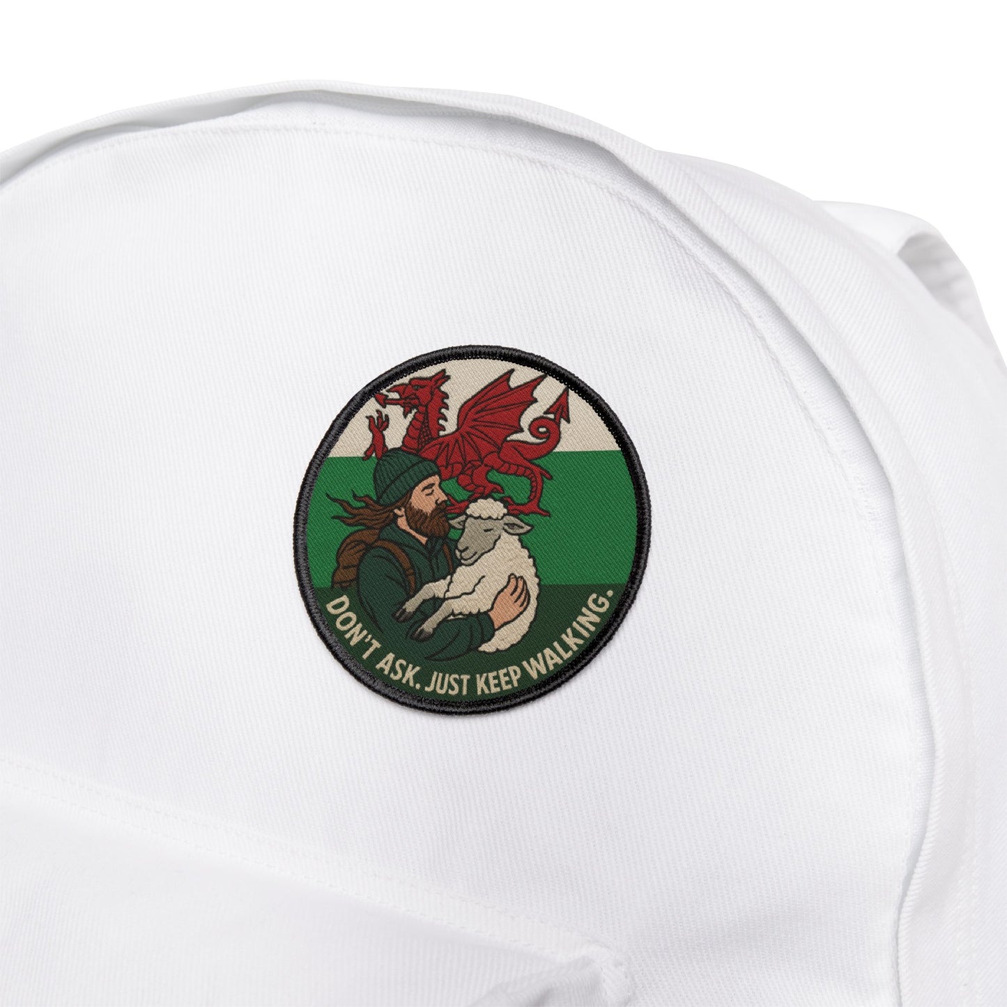 Lost in Wales, Found a Sheep – Approved Welsh Hiking Iron On Patch for Jackets & Gear
