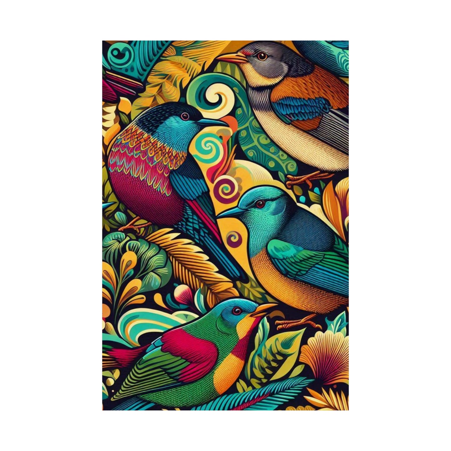 Vibrant Retro NZ Birds Art Poster, Matte Vertical Wall Decor, Wall Art, Gift