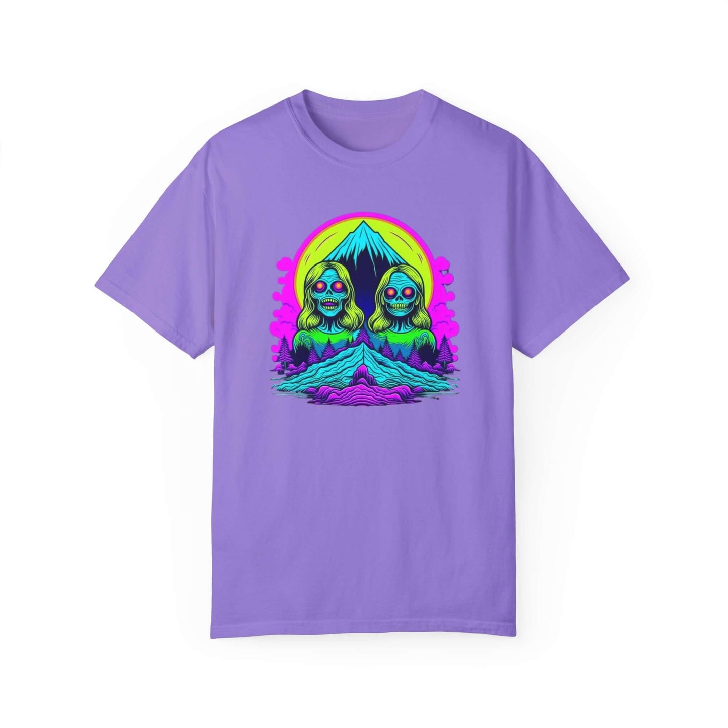 Women’s premium cotton tee with a detailed zombie design, crafted for street style and comfort in lavender.