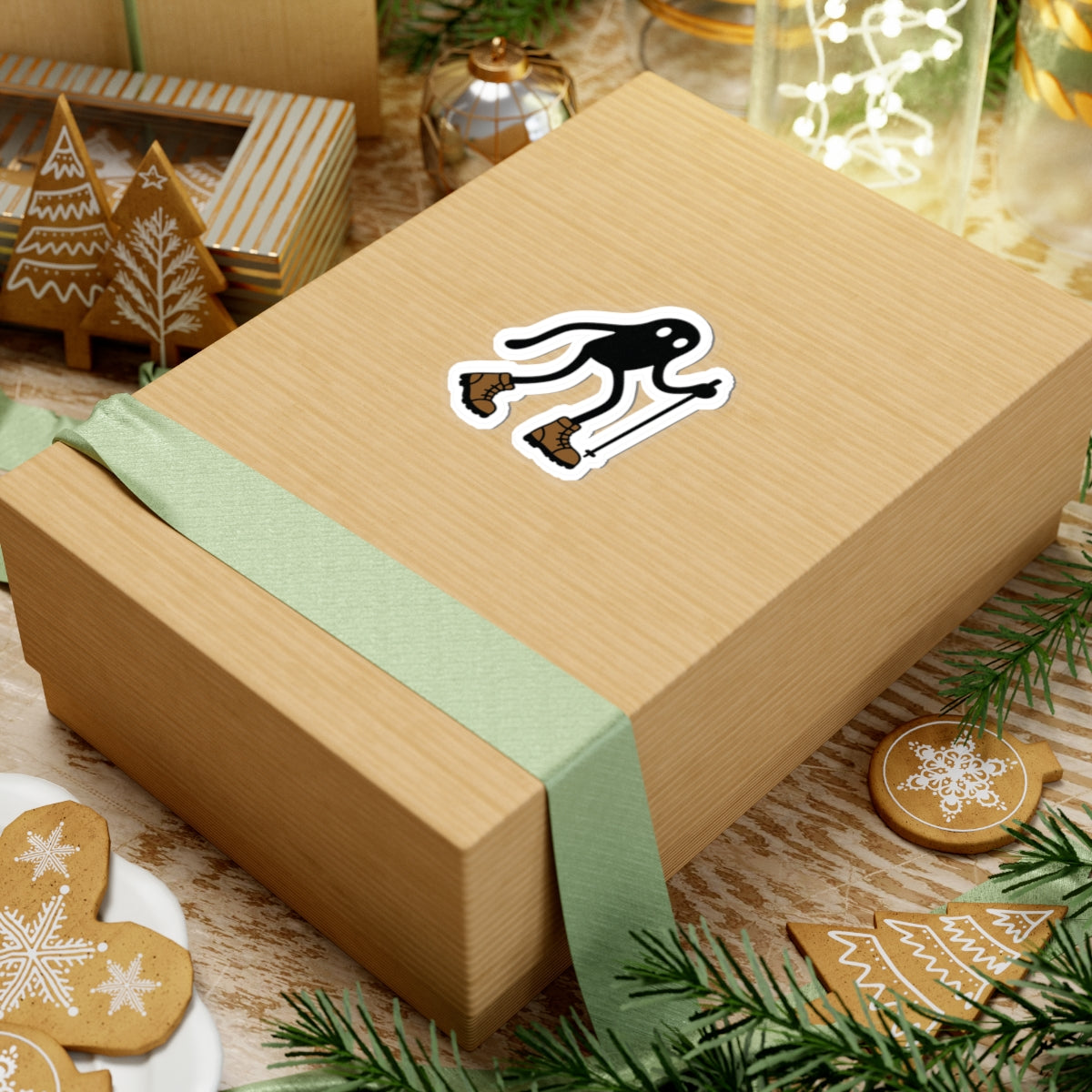 Fresno Nightcrawler hiking cryptid sticker in 3x3 inch size on box, durable vinyl decal.