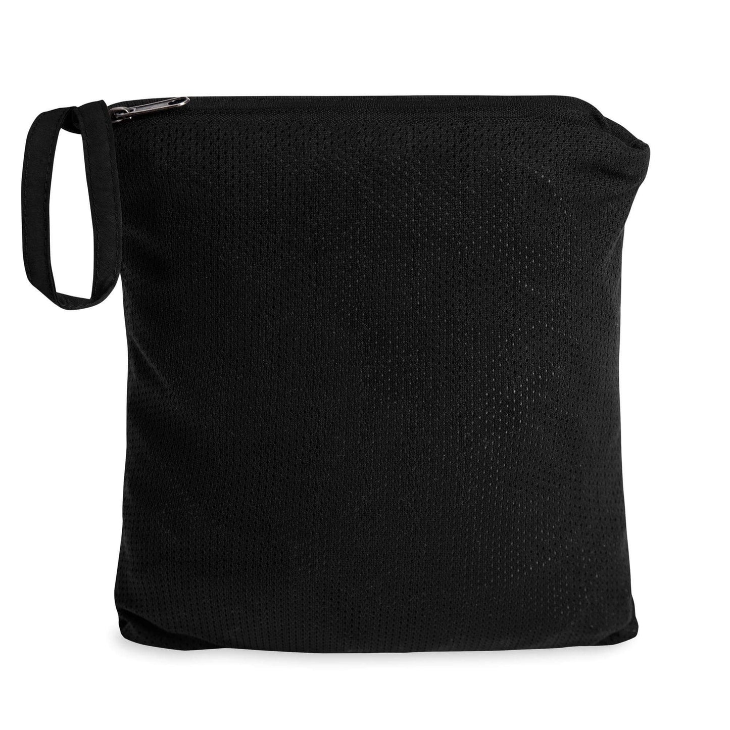 Wyld Peak embroidered Champion packable jacket in black folded into carry bag.