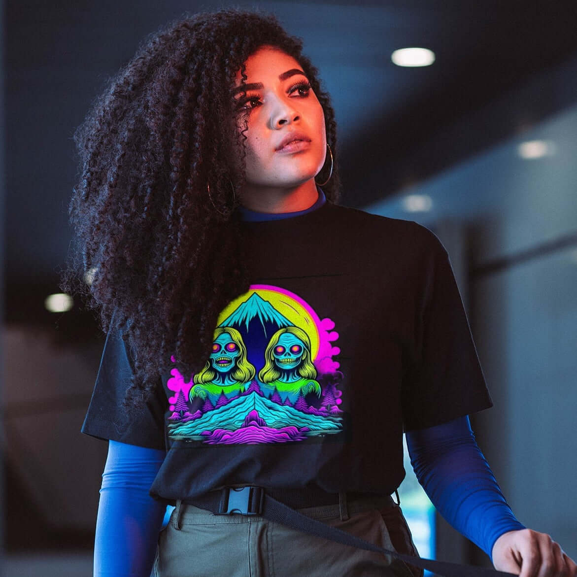 Women’s streetwear cotton tee featuring a striking zombie graphic, made in the USA.