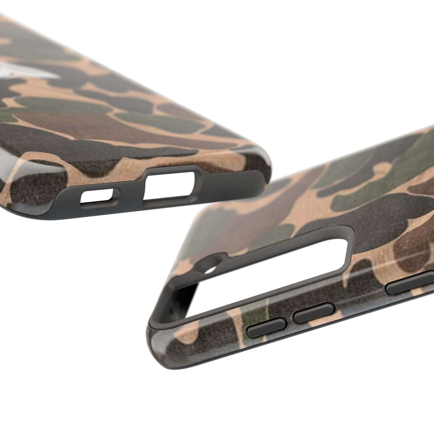 Heavy-duty camouflage phone case, built for rugged outdoor use, adventure-tested with a military heritage