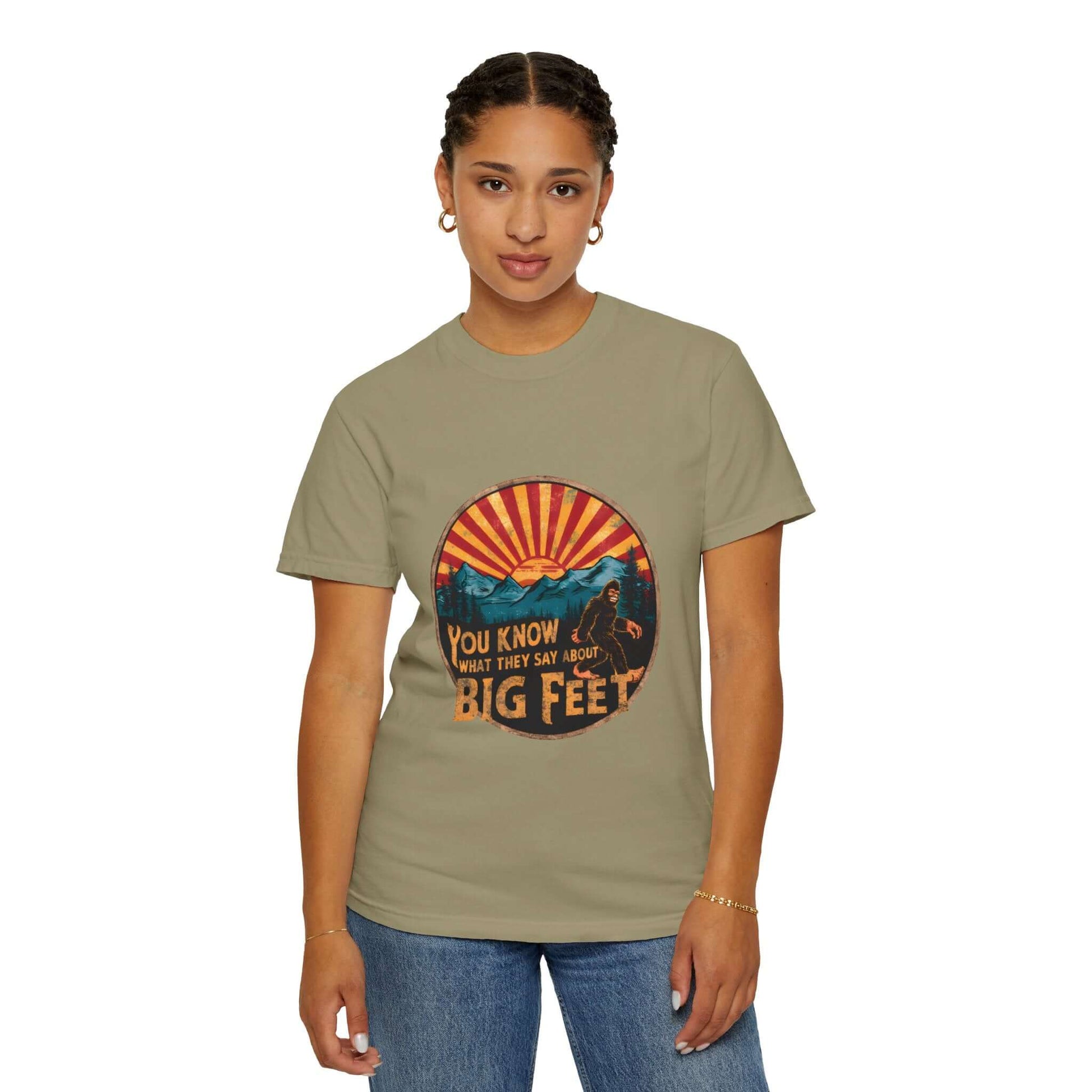 Women’s Sasquatch design t-shirt, crafted from soft cotton, ideal for weekend wear.