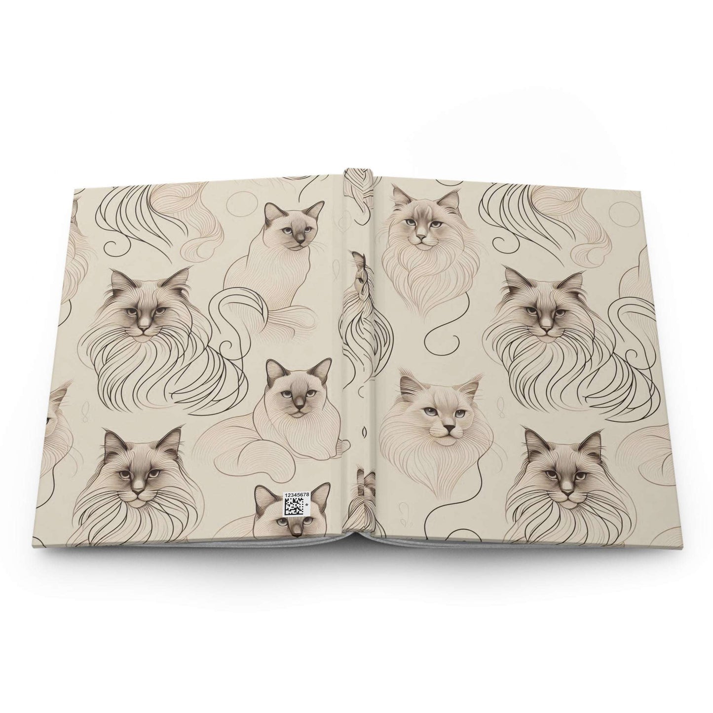 Elegant Line Art Cat Sketch Hardcover Journal – 150 Lined Pages, Cute Notebook for Journaling, Planning | Gift-Ready