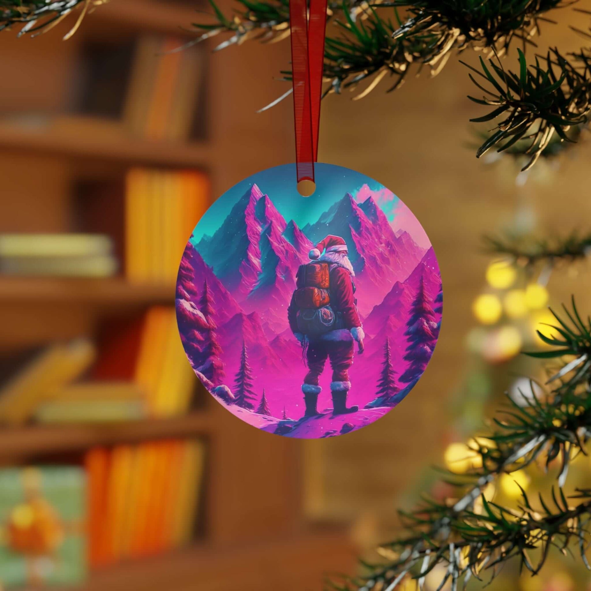 Psychedelic Christmas ornament, Santa design, perfect for unique holiday decor.