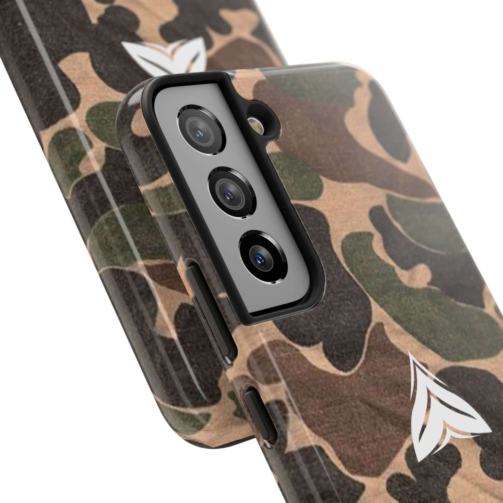 Adventure-ready camouflage phone case, military-inspired for tough outdoor use, compatible with iPhone and Samsung