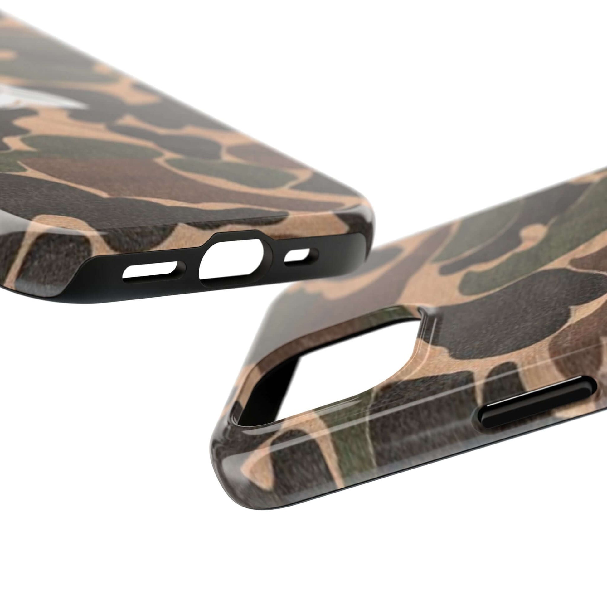 Rugged tactical camouflage phone case, ideal for outdoor enthusiasts, inspired by classic military designs