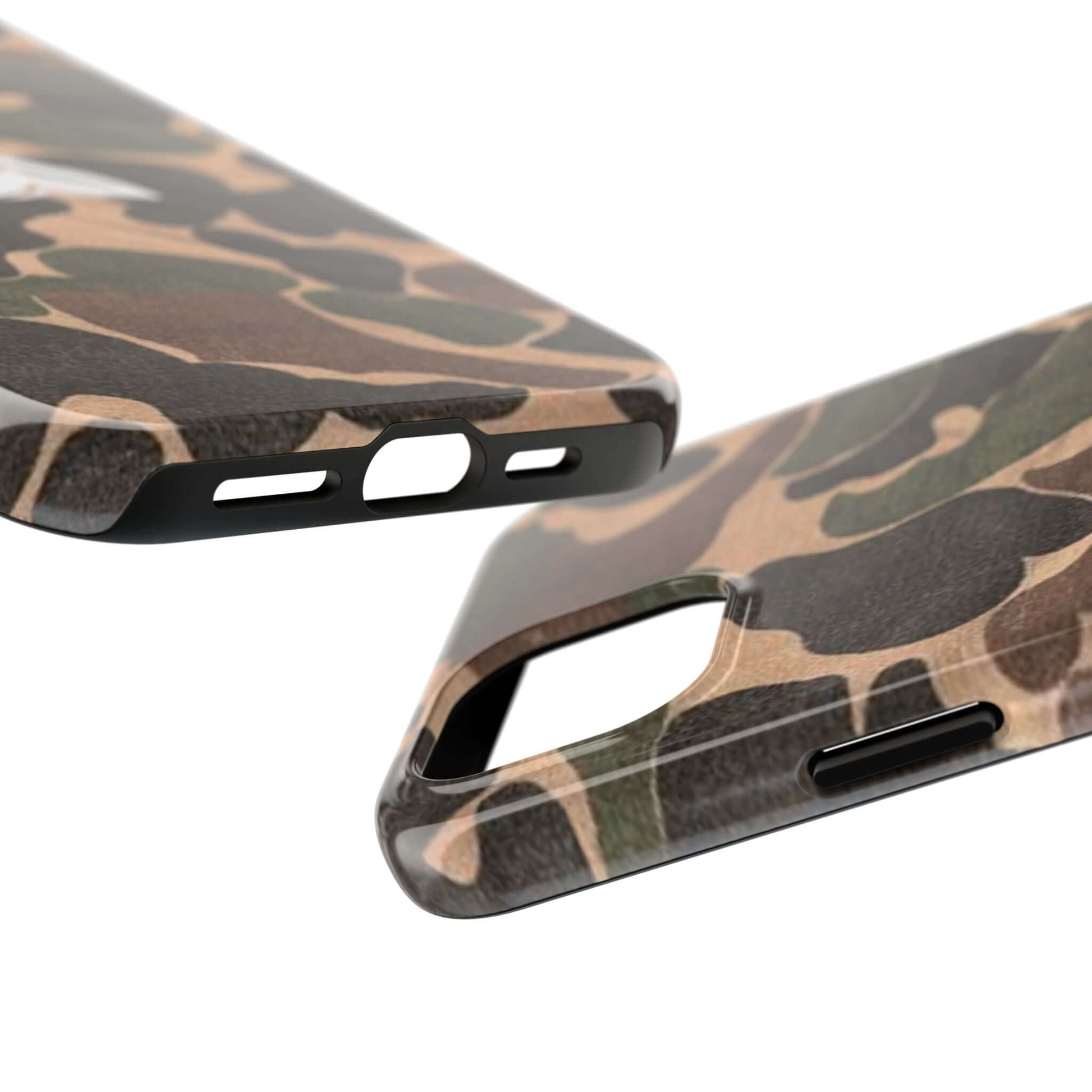 WW2 military-inspired camo phone case, designed for outdoors and daily use, compatible with iPhone and Samsung
