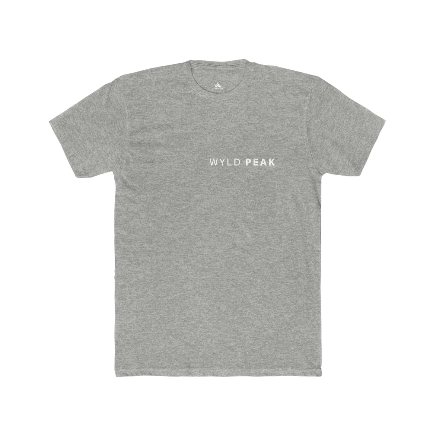 Soft ringspun men's grey t-shirt tee with bold Wyld Peak branding for active lifestyles.