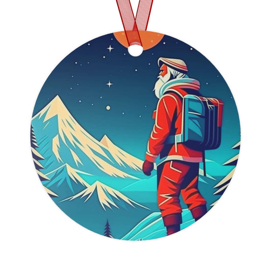 Bold Santa Christmas metal ornament, unique aluminum holiday decor for trees.