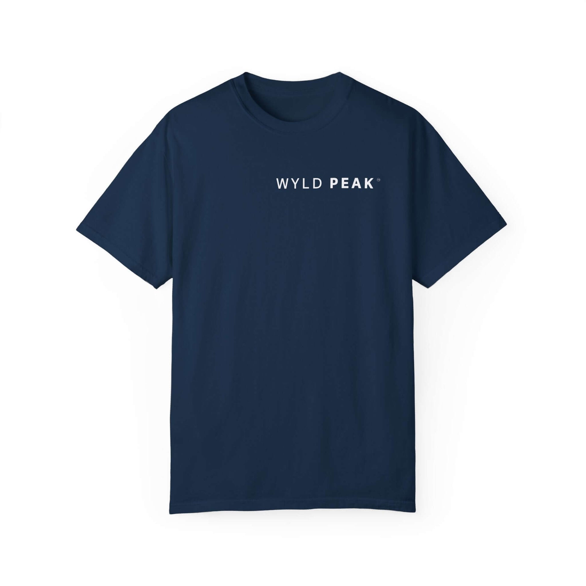 Classic women’s t-shirt with Wyld Peak logo, ideal for casual wear and errands in navy.