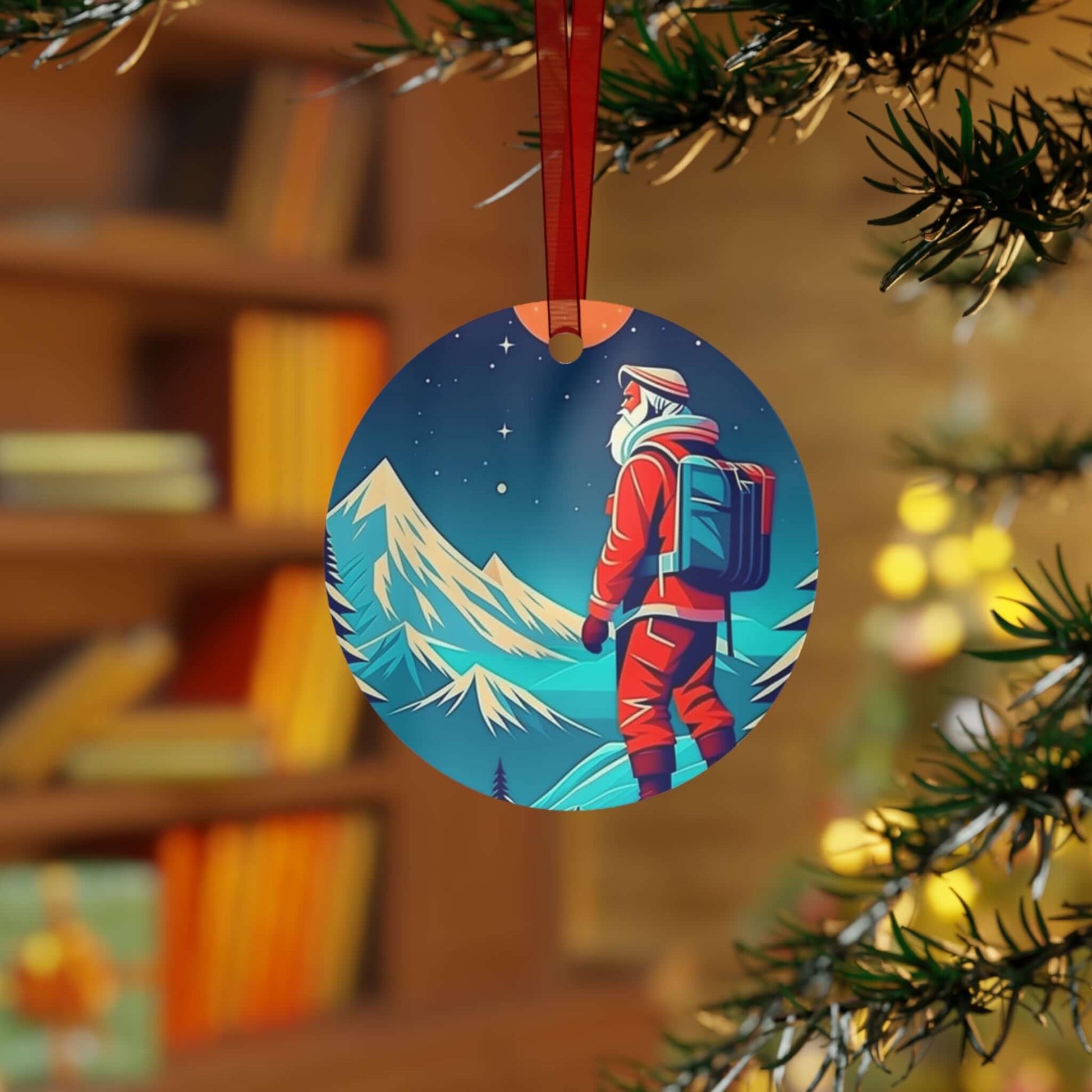 Colorful psychedelic Santa metal ornament, perfect for unique holiday decorations.