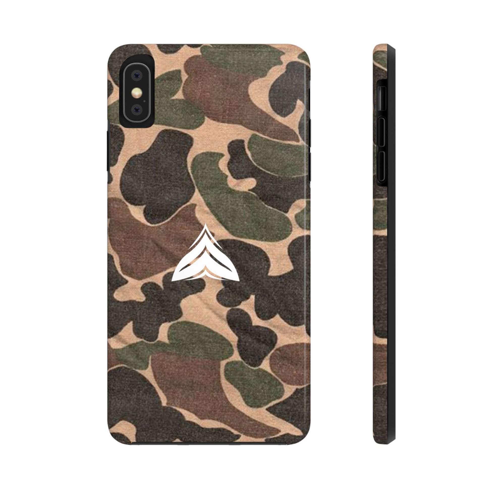 WW2-inspired tactical phone case, camouflage design for rugged outdoor use, American quality