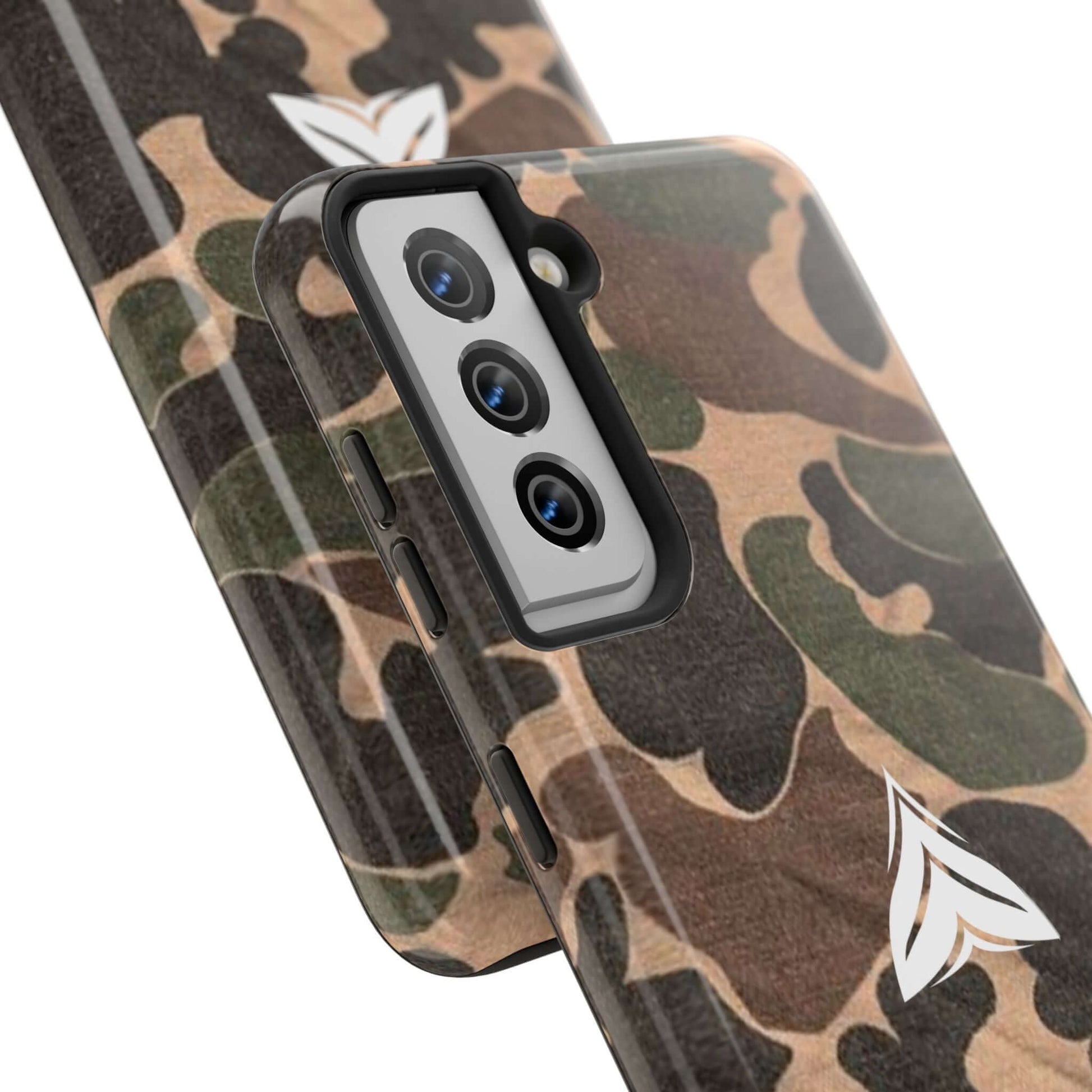 American-made tactical camo phone case, inspired by WW2 and Vietnam war designs, ideal for daily protection