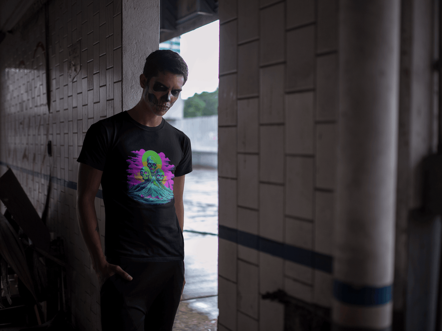 Zombie Skull Organic Cotton Skater T-Shirt – Edgy & Sustainable Tee