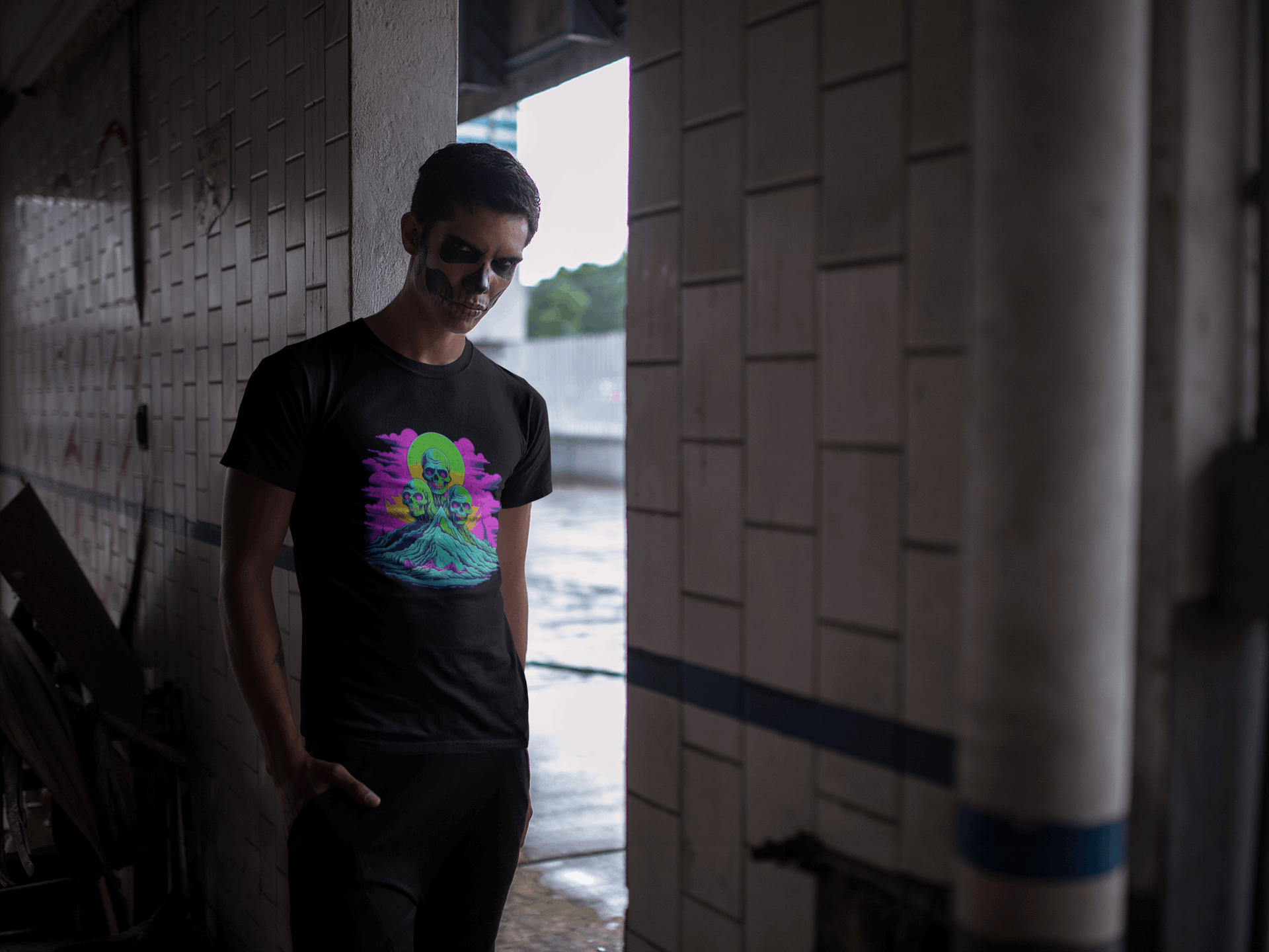 Zombie Skull Organic Cotton Skater T-Shirt – Edgy & Sustainable Tee