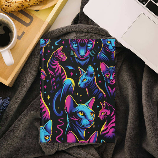 Neon Cat Pop-Art Hardcover Journal – 150 Lined Pages, Cute Notebook for Journaling, Planning | Gift-Ready
