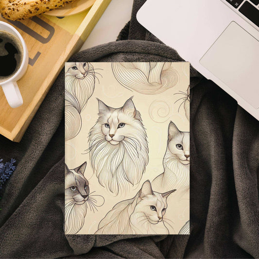 Modern Feline Line-Art Sketch Hardcover Journal – 150 Lined Pages, Cute Notebook for Journaling, Planning | Gift-Ready