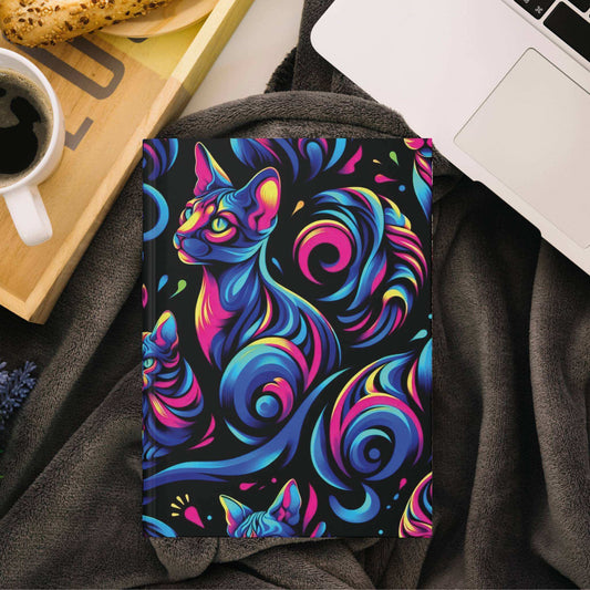 Vibrant Neon Cats Hardcover Journal – 150 Lined Pages, Cute Notebook for Journaling, Planning | Gift-Ready