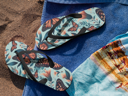 Monarch Butterfly Floral Flip Flops