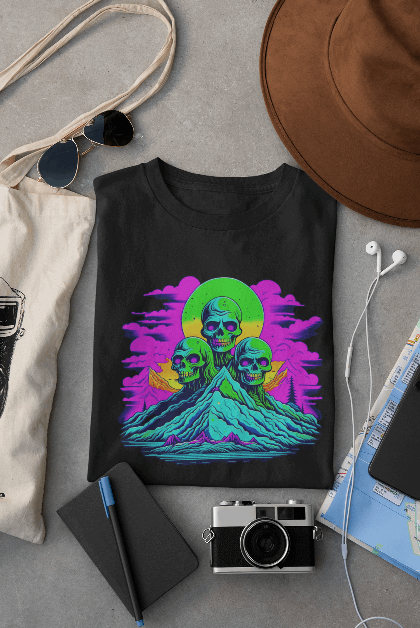 Zombie Skull Organic Cotton Skater T-Shirt – Edgy & Sustainable Tee