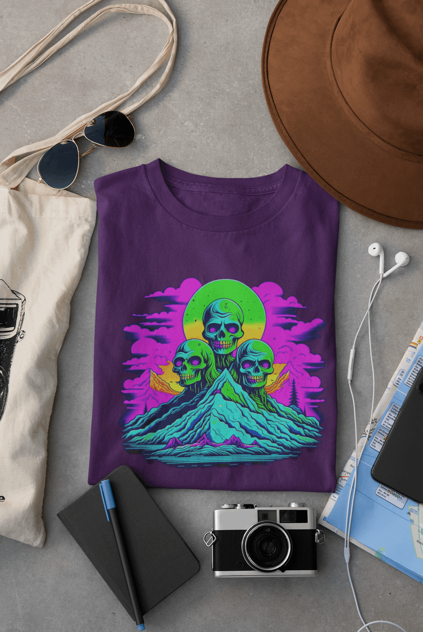 Zombie Skull Organic Cotton Skater T-Shirt – Edgy & Sustainable Tee