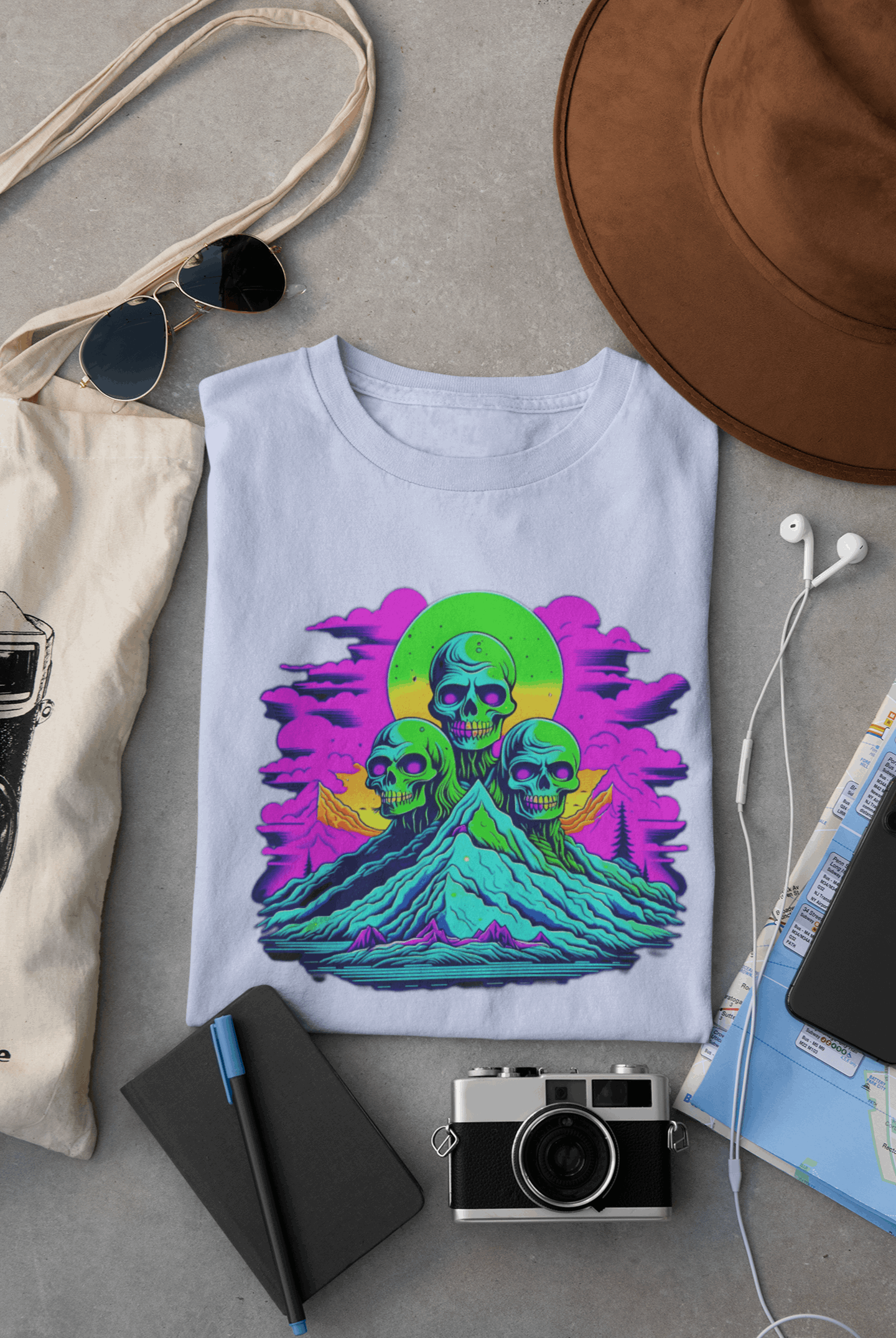 Zombie Skull Organic Cotton Skater T-Shirt – Edgy & Sustainable Tee