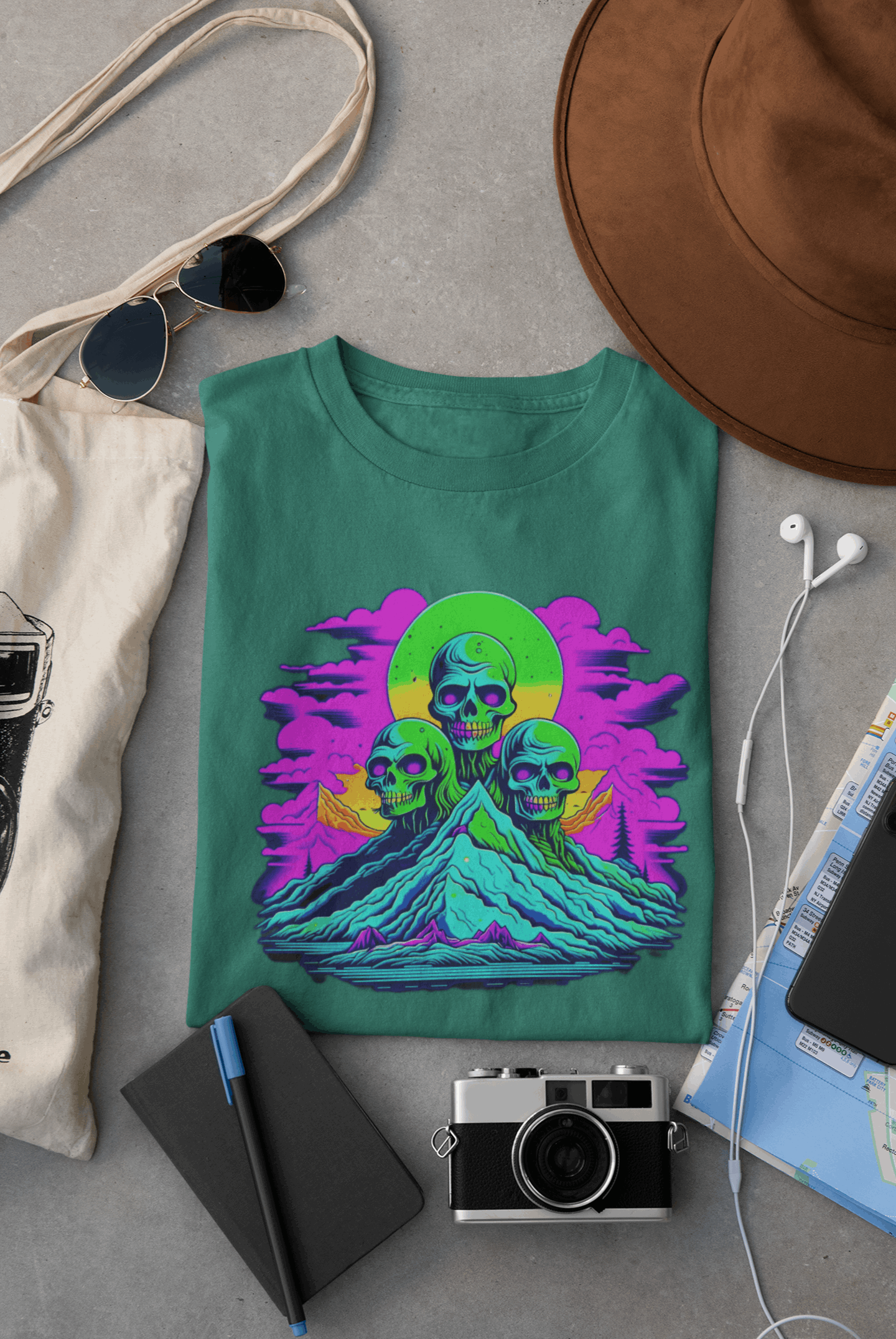 Zombie Skull Organic Cotton Skater T-Shirt – Edgy & Sustainable Tee