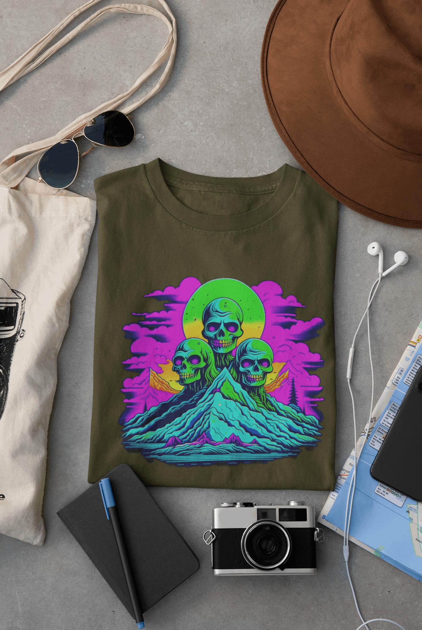 Zombie Skull Organic Cotton Skater T-Shirt – Edgy & Sustainable Tee