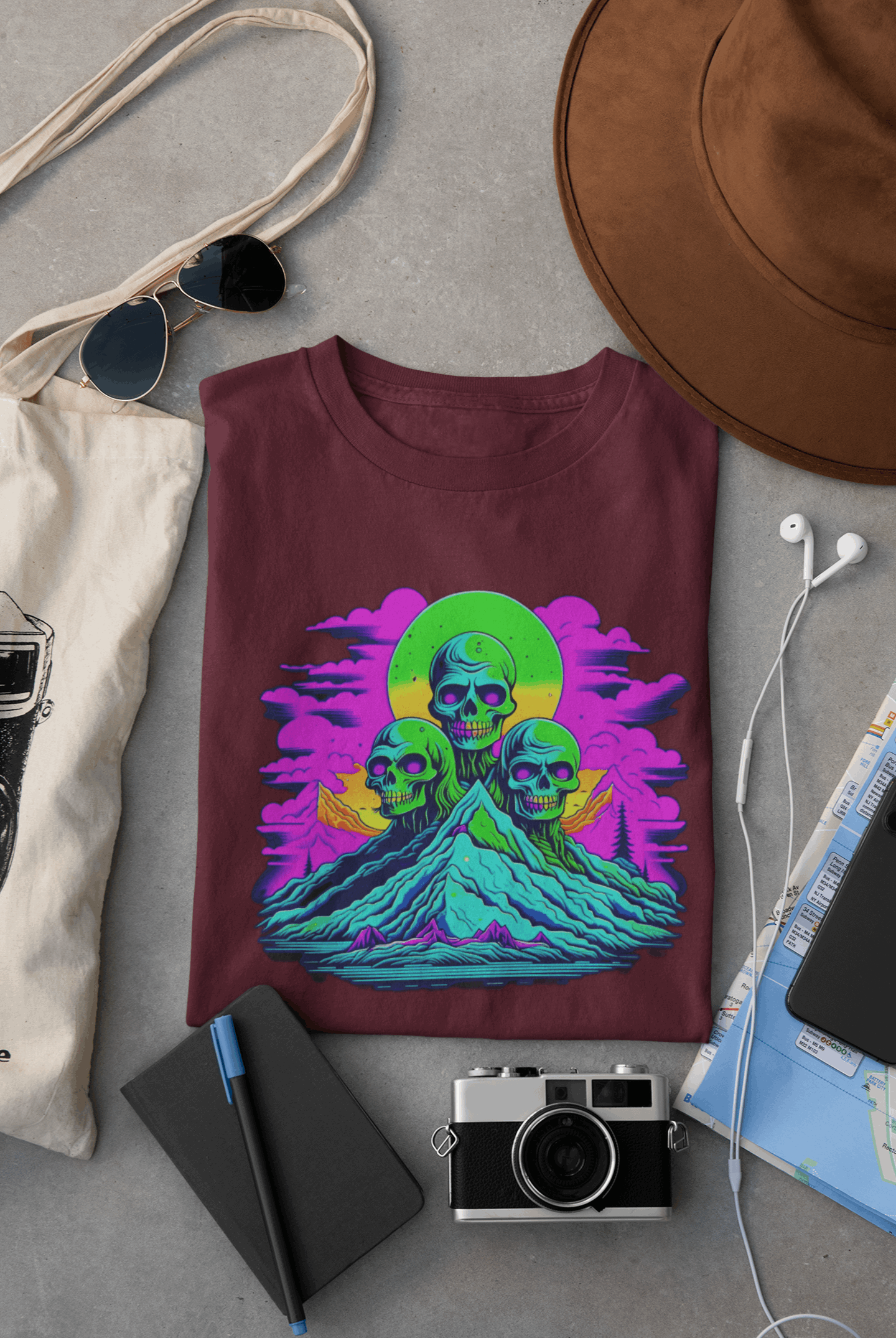 Zombie Skull Organic Cotton Skater T-Shirt – Edgy & Sustainable Tee