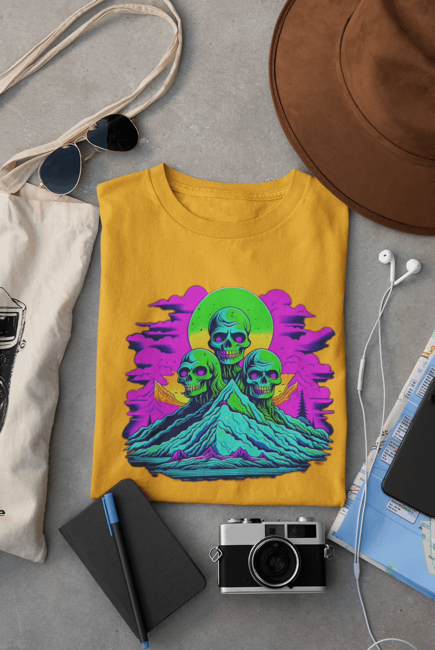 Zombie Skull Organic Cotton Skater T-Shirt – Edgy & Sustainable Tee