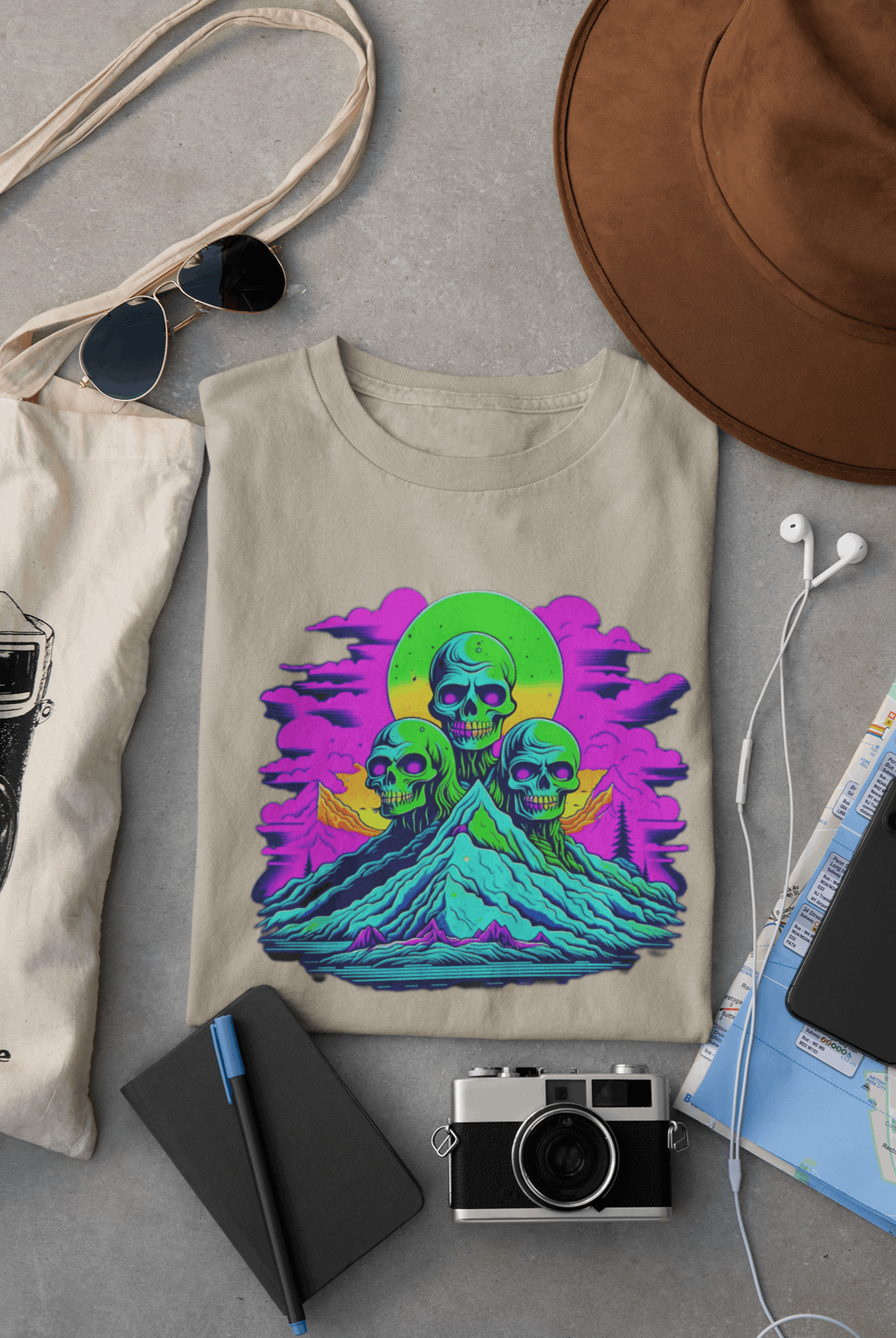Zombie Skull Organic Cotton Skater T-Shirt – Edgy & Sustainable Tee