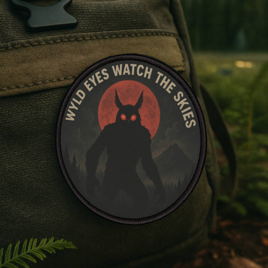 Wyld Eyes Watch the Skies – Mothman 3 Inch Iron On Patch for Backpacks, Jackets & Paranormal Trails