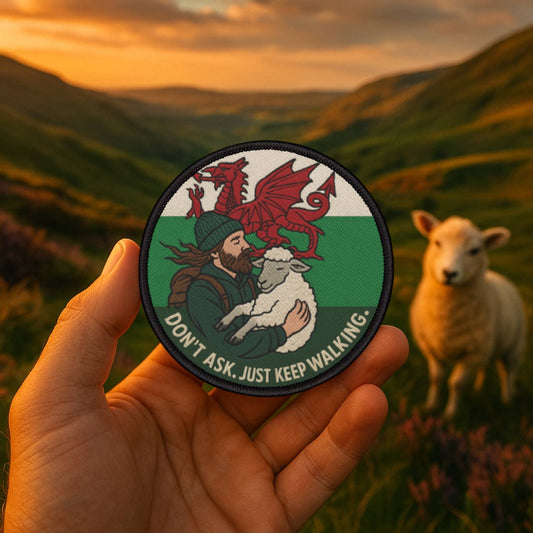 Lost in Wales, Found a Sheep – Approved Welsh Hiking Iron On Patch for Jackets & Gear