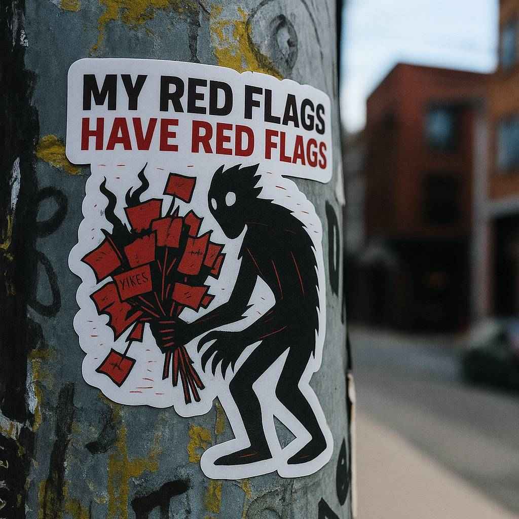 Hiking Vinyl Sticker - Red Flags Cryptid Decal for Outdoor Gear & Trail Packs