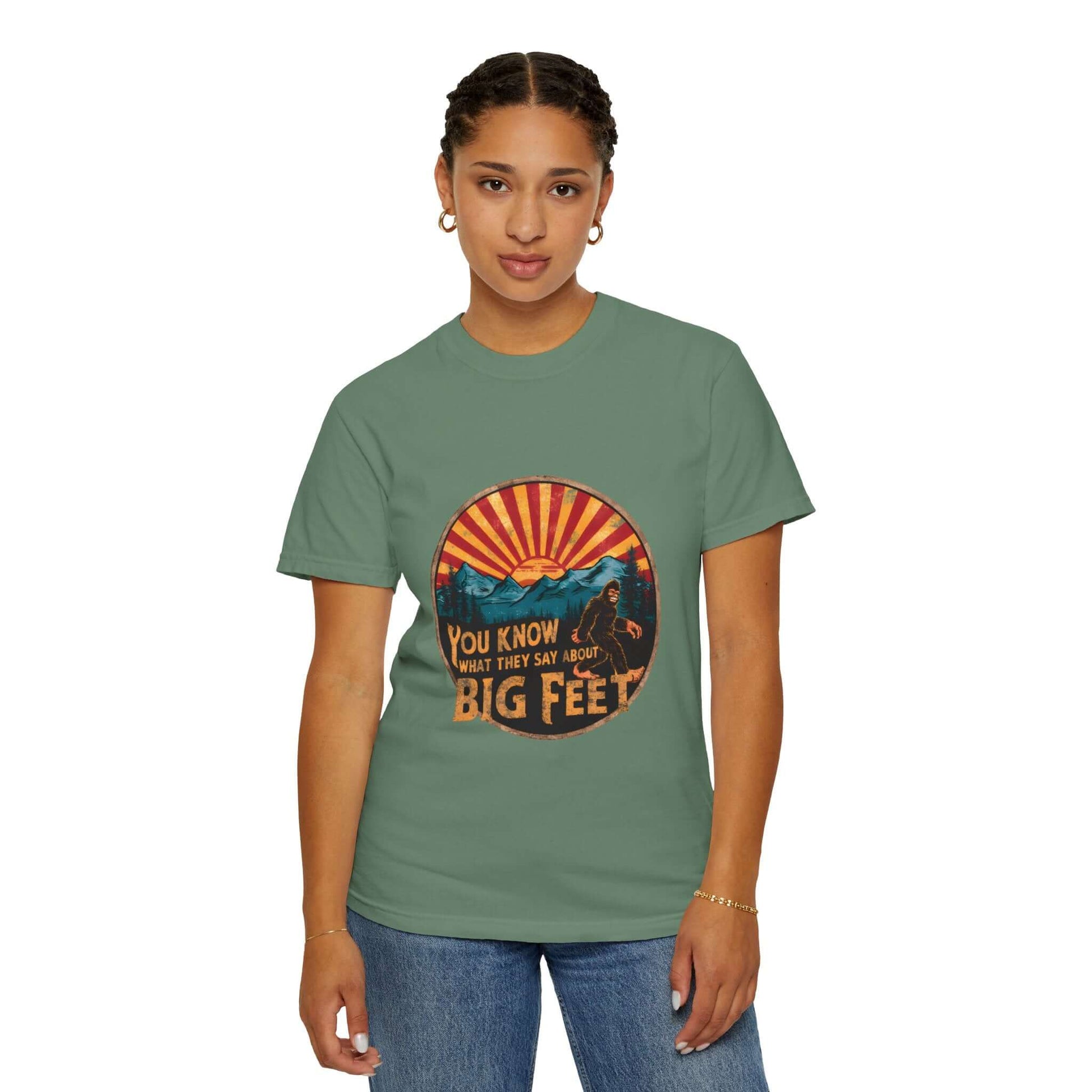 Breathable Bigfoot design women’s tee, ideal for exploring the outdoors.