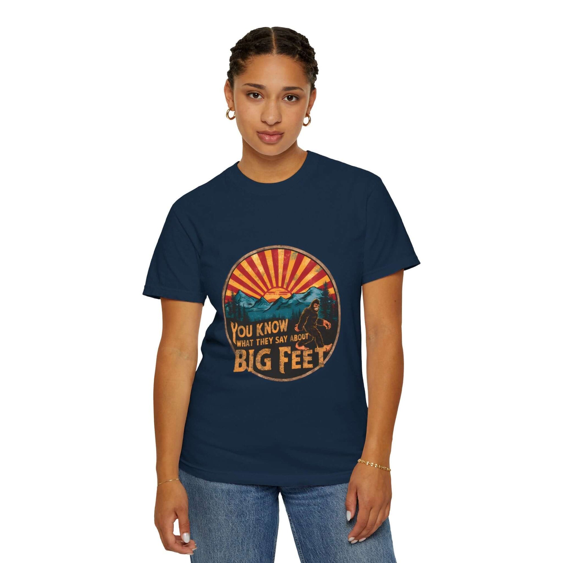 Premium women’s Sasquatch graphic t-shirt, USA-made, perfect for everyday wear.