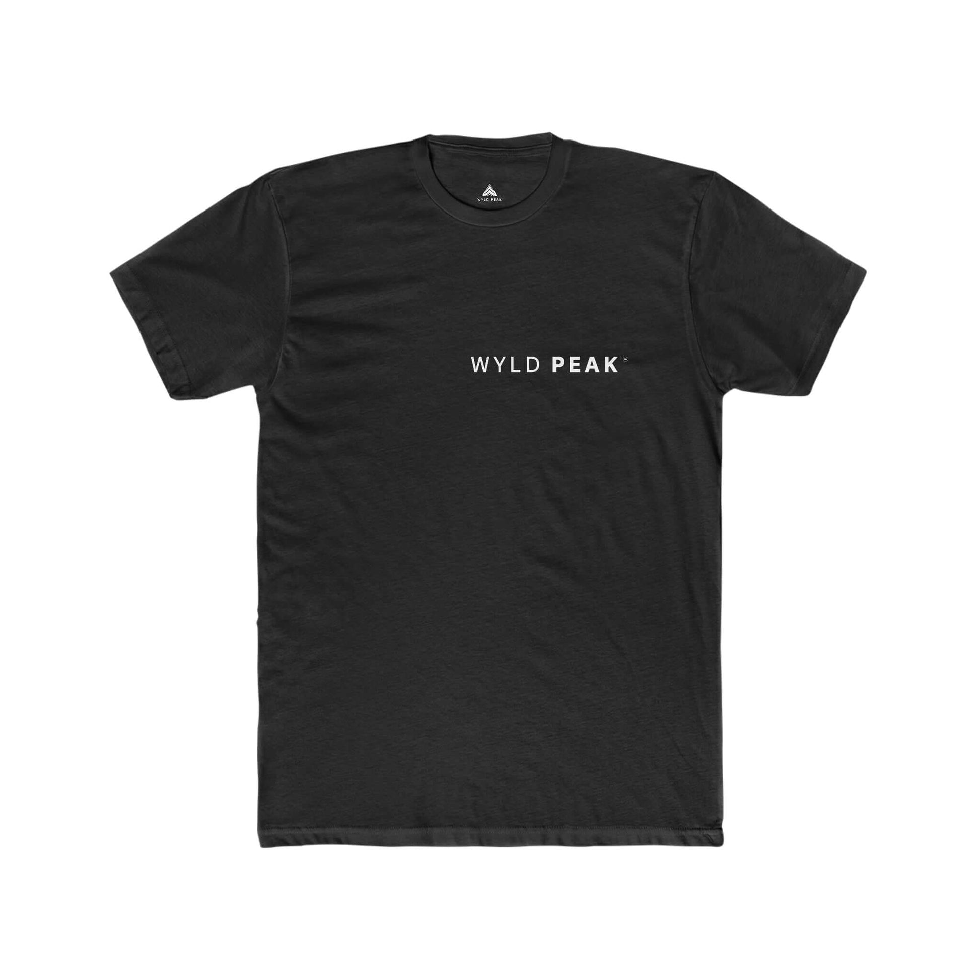 Men's lightweight cotton black tee t-shirt with Wyld Peak logo for casual and active lifestyles.