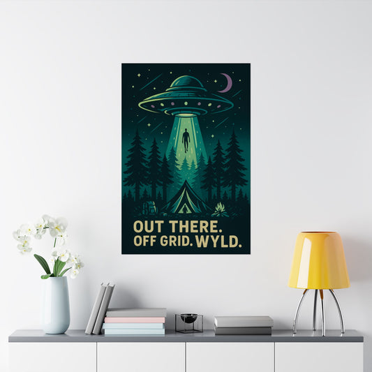 BEAM ME TF OUT – Matte Art Poster for Wall | Alien Abduction Print | Off-Grid Camping Wall Decor
