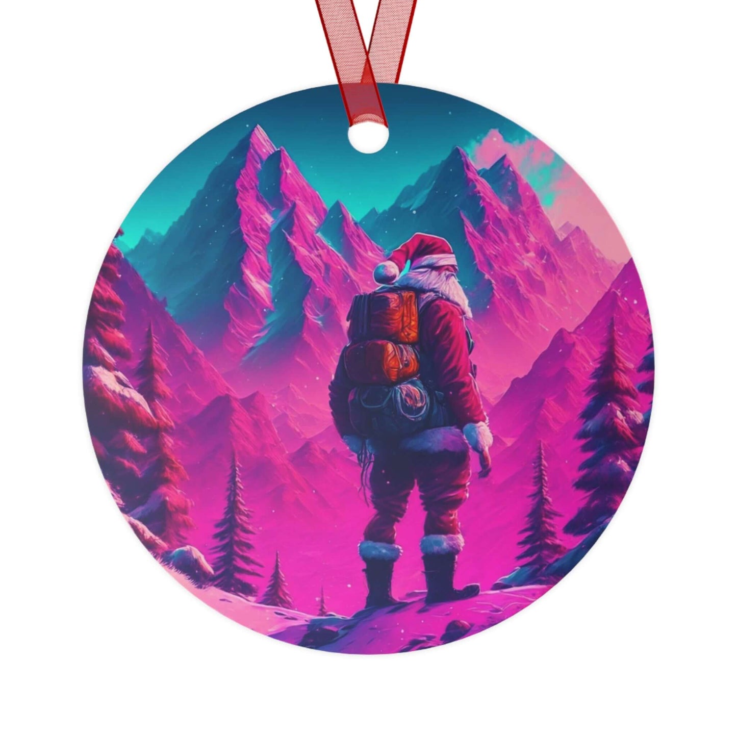 Santa Christmas ornament in bold aluminum, adds a modern touch to holiday decor.