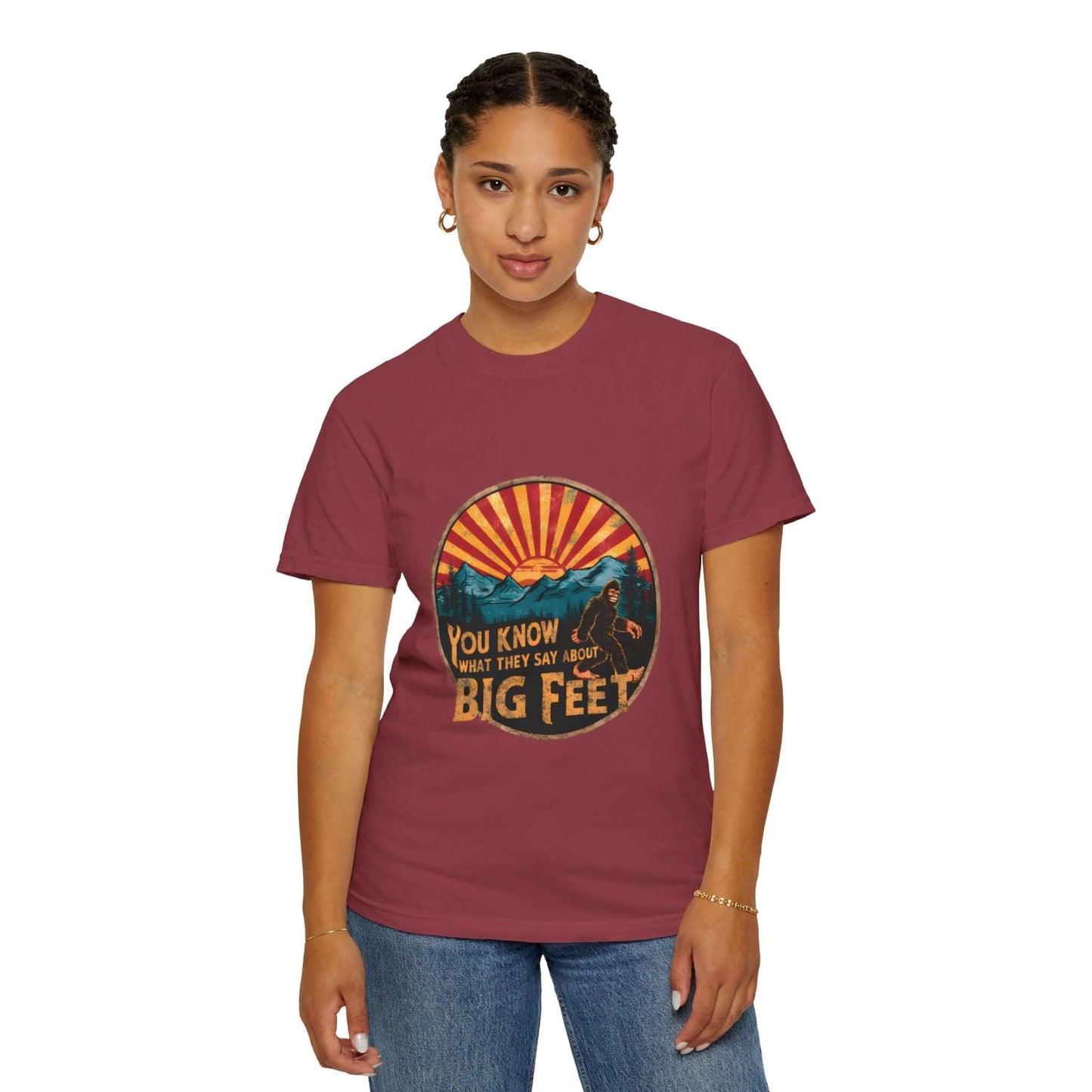 Casual women’s t-shirt featuring Bigfoot design, crafted for a relaxed fit.