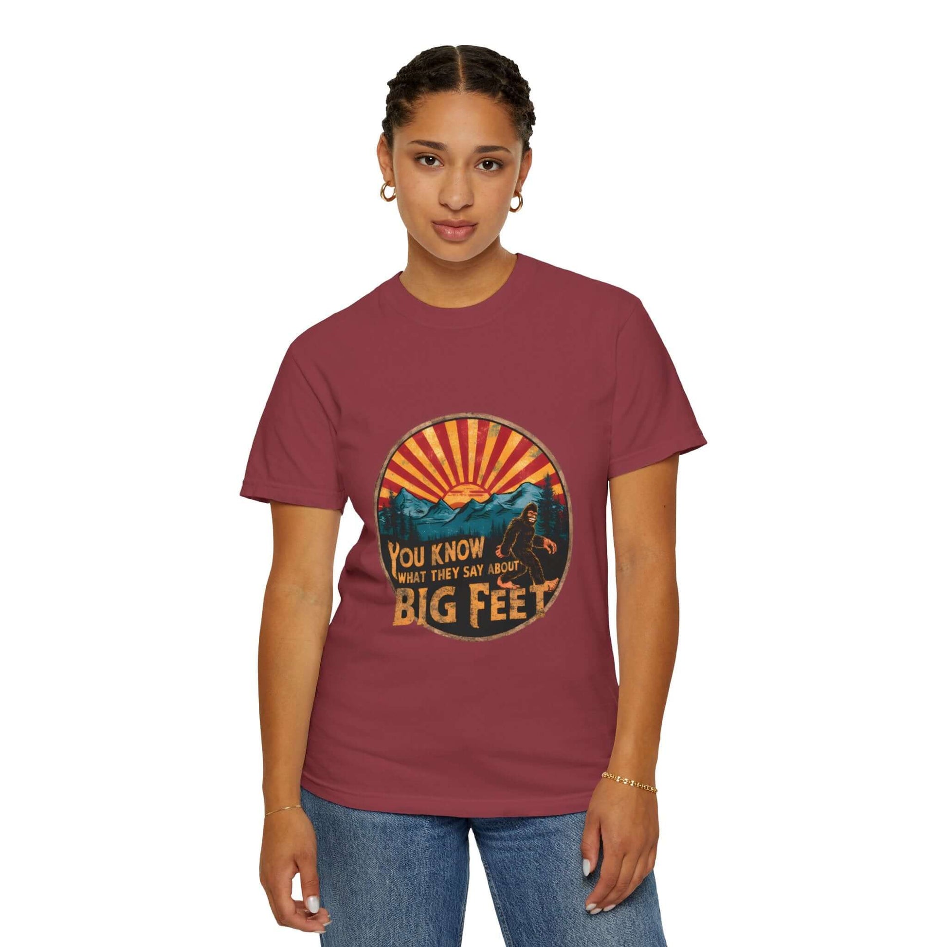 Casual women’s t-shirt featuring Bigfoot design, crafted for a relaxed fit.